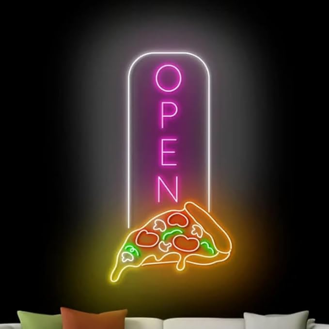 Open Pizza Neon Sign, Pizza Open Led Sign, Pizza Slice Neon Light, Pizza Led Light, Food Store Wall Art, Pizza Restaurant Wall Decor Size:23inches