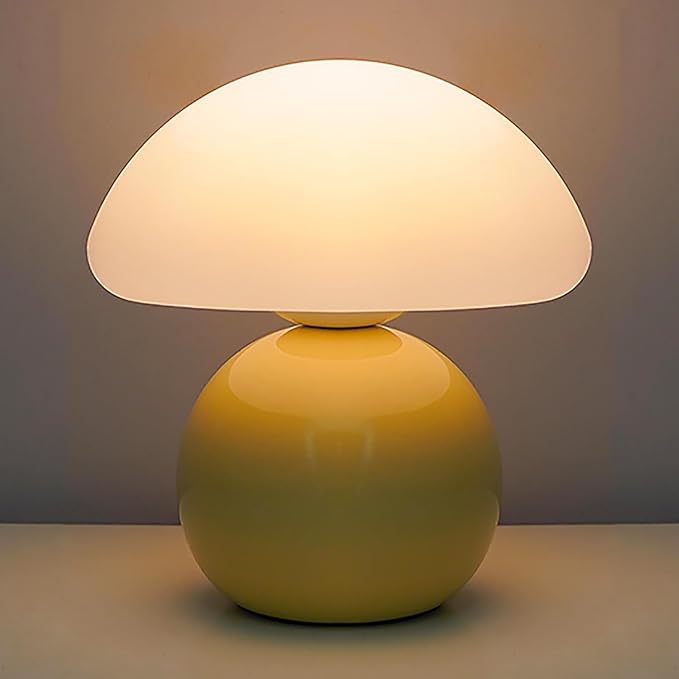Cute Small Mushroom Lamp, PE Lampshade, Ceramic Spherical Base, Adjustable Light Color and Brightness, Safe USB Powered, Energy-Saving LED Mushroom Light for Bedroom Living Room (Cream)