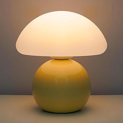 Cute Small Mushroom Lamp, PE Lampshade, Ceramic Spherical Base, Adjustable Light Color and Brightness, Safe USB Powered, Energy-Saving LED Mushroom Light for Bedroom Living Room (Cream)