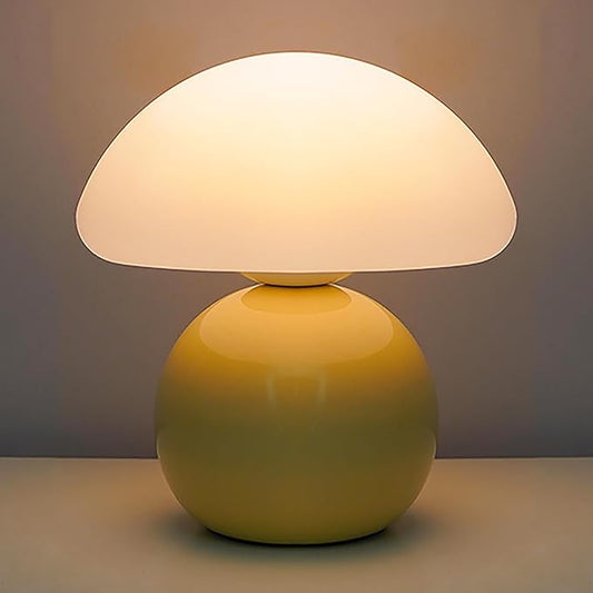 Cute Small Mushroom Lamp, PE Lampshade, Ceramic Spherical Base, Adjustable Light Color and Brightness, Safe USB Powered, Energy-Saving LED Mushroom Light for Bedroom Living Room (Cream)