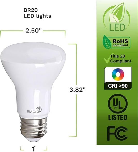 48 Pack 90 CRI BR20 LED Bulbs - 6W=50W 5000K Daylight Dimmable Flood Lights, Outdoor/Indoor Use, UL-Listed, Energy-Efficient Soft White Light Bulbs