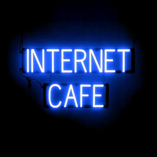 SpellBrite INTERNET CAFE Sign | Cafe-Related Sign with Neon Look, Blue LED Light Source | 28.1" x 15.0"