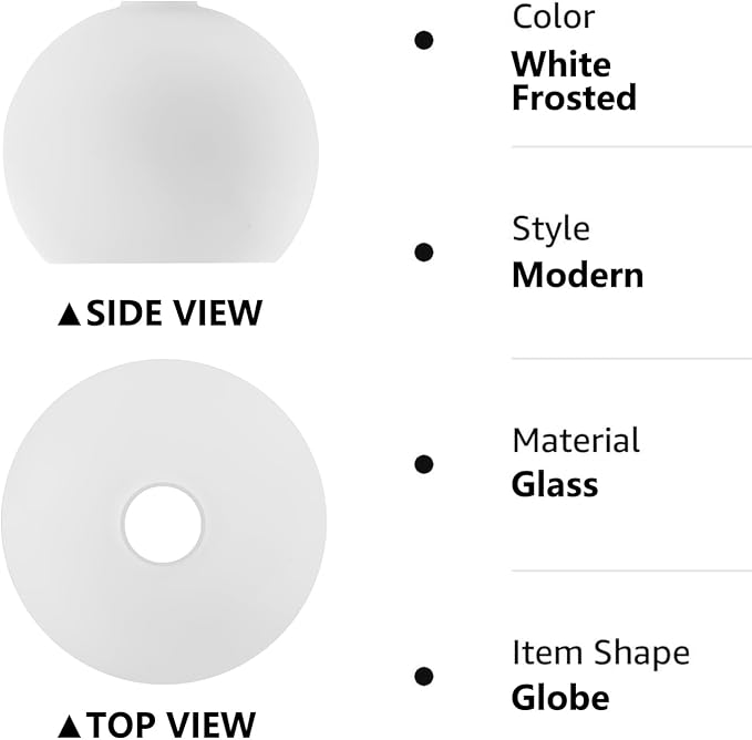 Fixture Replacement Globe Shade with 1.65 Inch Fitter, 8 Inch Diameter, E26 Base 1-5/8 In Fitter, Glass Lampshade Cover for Pendant Wall Sconce Chandelier