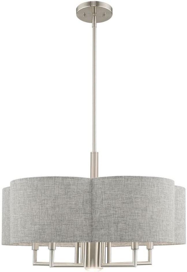 Livex Lighting 51365-91 Kalmar - Six Light Chandelier, Brushed Nickel Finish with Gray Fabric Shade