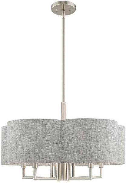 Livex Lighting 51365-91 Kalmar - Six Light Chandelier, Brushed Nickel Finish with Gray Fabric Shade