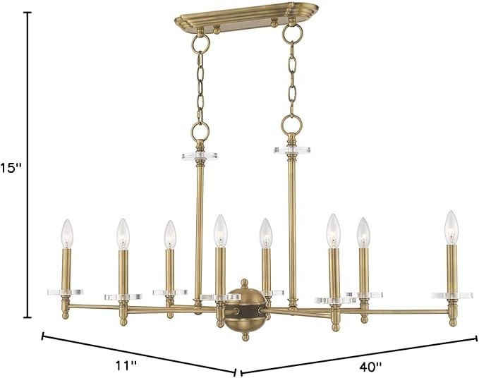 Livex Lighting 42708-01 Bancroft - Eight Light Linear Chandelier, Antique Brass Finish with Clear Bobeche Crystal