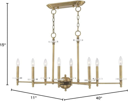 Livex Lighting 42708-01 Bancroft - Eight Light Linear Chandelier, Antique Brass Finish with Clear Bobeche Crystal