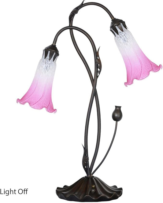 Bieye L10847 Lily Flower Blown Glass Accent Table Lamp for Living Room Bedroom Decoration (2-Light, Pink)
