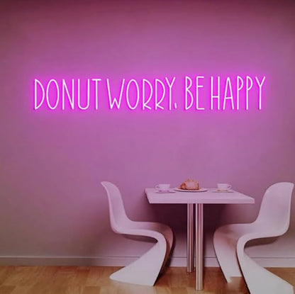 Donut Worry Be Happy Neon Sign, Donut Led Light Sign, Donut Shop Wall Art Size:H4 x W30inches