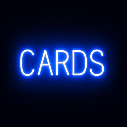 SpellBrite CARDS Sign | Gaming-Related Sign with Neon Look, Blue LED Light Source | 21.2" x 6.3"