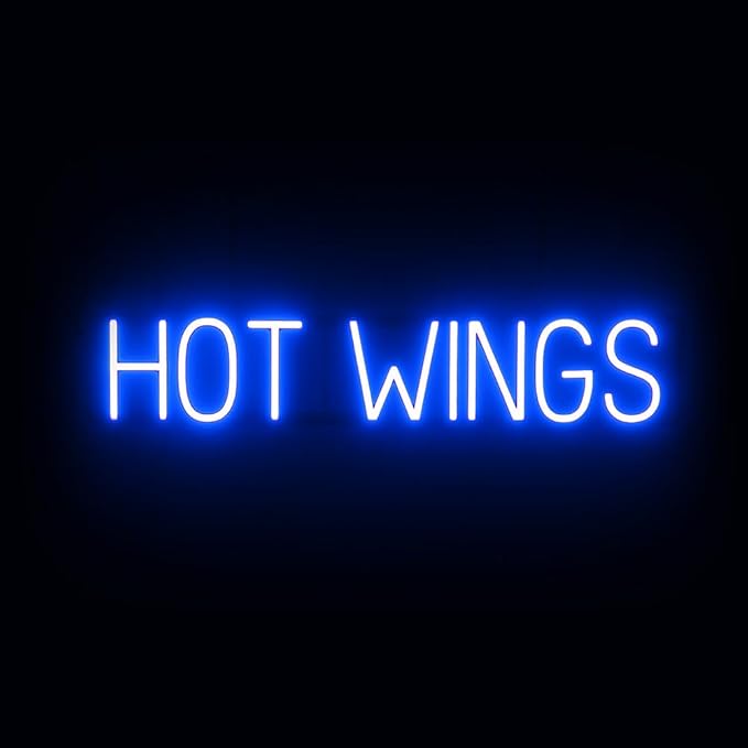 SpellBrite HOT WINGS Sign | Food-Related Sign with Neon Look, Blue LED Light Source | 33.6" x 6.3"