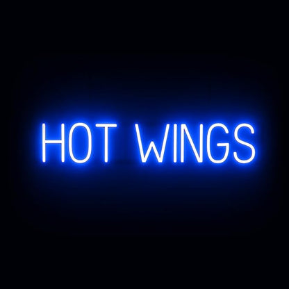 SpellBrite HOT WINGS Sign | Food-Related Sign with Neon Look, Blue LED Light Source | 33.6" x 6.3"