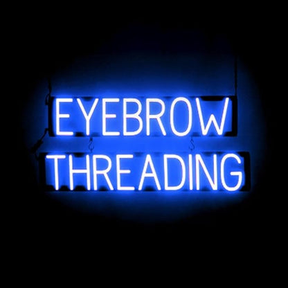 SpellBrite EYEBROW THREADING Sign | Beauty-Related Sign with Neon Look, Blue LED Light Source | 33.0" x 15.0"