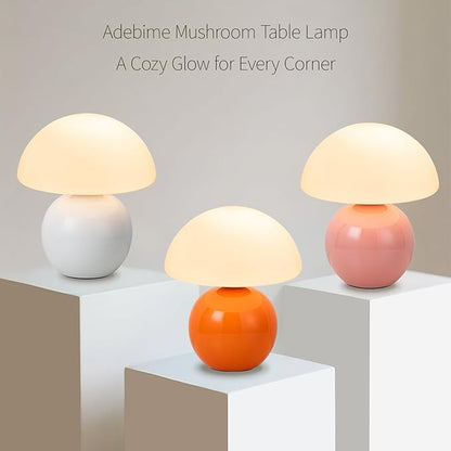 Mushroom Table Lamp, Ceramic Base with Milky White Glass Shade, Vintage Dimmable Bedside Nightstand Lamp for Bedroom, Reading, Home Décor, Gift for Friends Pink