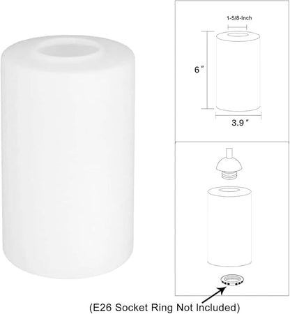 3 Pack White Frosted Glass Shade Covers, Cylinder Glass Lamp Shade Replacements for Light Fixtures, 1-5/8 Inch Fitter Globes Lampshades for Chandelier Wall Sconces Pendant Lights Bath Vanity Lights