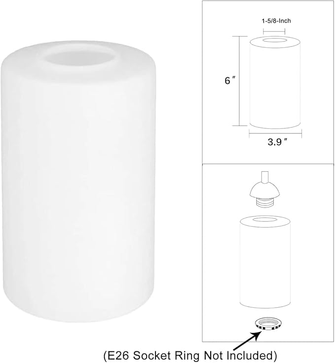Piano 8- Pack White Frosted Glass Light Shade，Glass Lamp Shade Replacements for Light Fixtures，Cylinder Globe Glass Shades Covers for Pendant Lights Chandeliers Wall Sconces Bath Vanity Lights