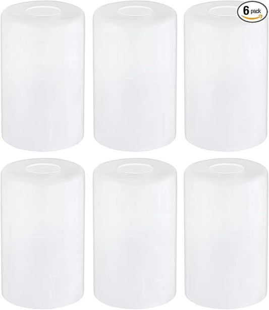 6 Pack White Frosted Glass Shade Replacements, Cylinder Glass Lamp Shade Covers for Light Fixtures, 1-5/8 Inch Fitter Globes Lampshades for Wall Sconces Chandelier Pendant Lights Bath Vanity Lights