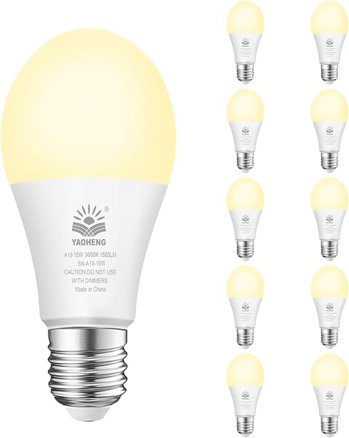 A19 LED Light Bulb, 100 Watt Equivalent LED Bulbs, 3000K Warm White, 1500 Lumens, Standard E26 Base, Non-Dimmable, 15W Super Bright Light Bulbs for Home, Office Lamp, ETL Listed(10-Pack)
