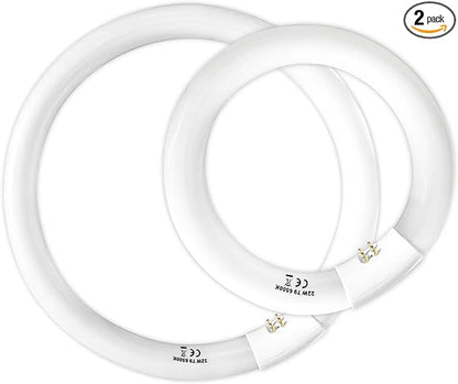 FC8T9 22W and FC12T9 32W Set Daylight, 8 inch T9 22 Watts Circular Light Bulbs, 12 inch 32 Watts Circline Fluorescent Bulb CRI 80, 6500K 3350 Lumen G10q