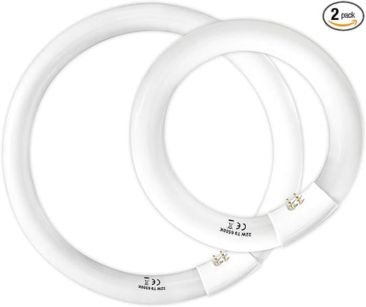 FC8T9 22W and FC12T9 32W Set Daylight, 8 inch T9 22 Watts Circular Light Bulbs, 12 inch 32 Watts Circline Fluorescent Bulb CRI 80, 6500K 3350 Lumen G10q