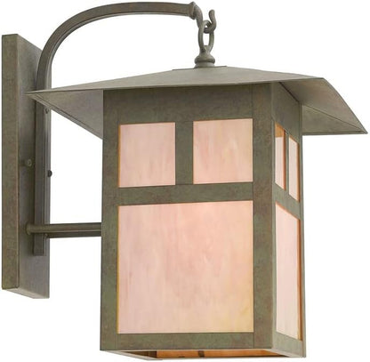 Livex Lighting 2137-07 Montclair Mission 1 Light Outdoor Bronze Finish Solid Brass Wall Lantern with Iridescent Tiffany Glass