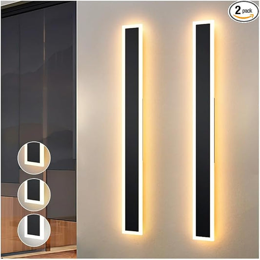 2 Pcs Modern Outdoor Wall Lights 23.6inch Dimmable 3000K-6000K with Remote Control Waterproof IP65 Exterior Long Wall Sconce for House Garage Patio