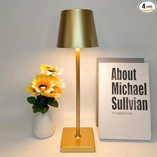 Dimmable LED Table Lamp for Bar & Restaurant – Cordless Rechargeable Touch Lamp, USB Powered, Modern Metal Accent Lamp for Dining Tables, Café, Hotel & Lounge | Klarako (4, Gold)