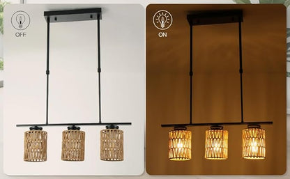 Rattan Lamp Shade Small Boho Shades Replacement 1-5/8 inch Fitter Cylinder Woven Lampshade for Floor Lamps Pendant Light Chandelier Wall Sconces Shade Ceiling Fan Light Covers 3 Pack