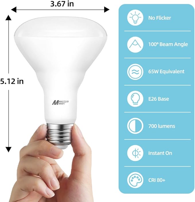 12 Pack BR30 LED Bulbs, 65W Equivalent, 10W 4000K Neutral White, 700 Lumens, Flicker-Free, Dimmable Recessed Can Flood Lights for Home & Kitchen, Long Lasting & Energy Efficient, E26 Base, UL Listed