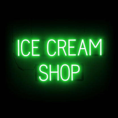 SpellBrite ICE CREAM SHOP Sign | Treat-Related Sign with Neon Look, Green LED Light Source | 31.7" x 15.0"