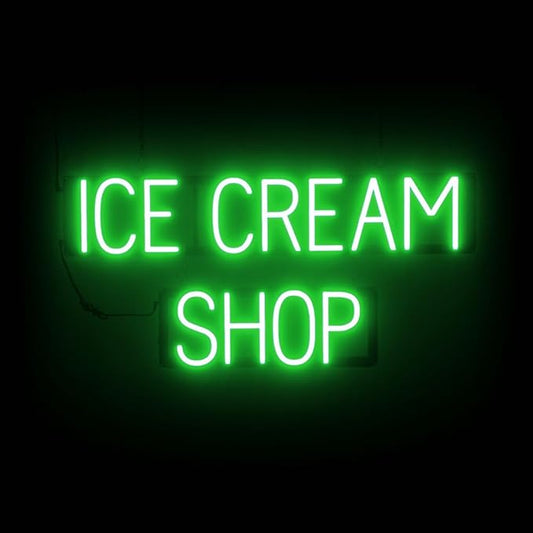 SpellBrite ICE CREAM SHOP Sign | Treat-Related Sign with Neon Look, Green LED Light Source | 31.7" x 15.0"