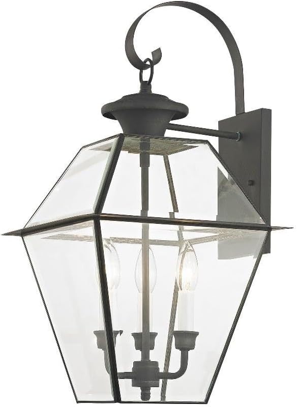 Livex 2381-61 Transitional Three Light Outdoor Wall Lantern from Westover Collection in Bronze/Dark Finish, Charcoal