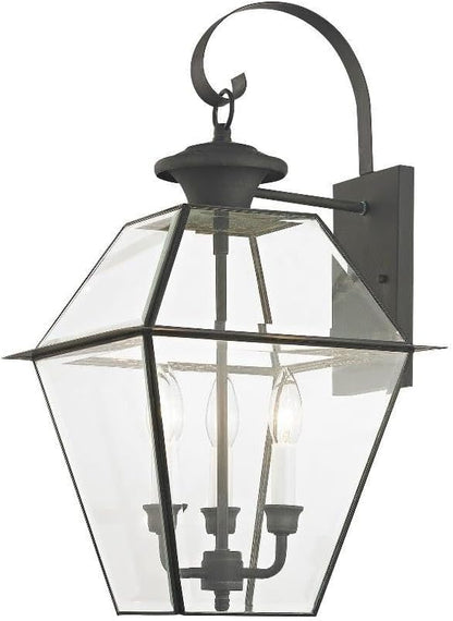 Livex 2381-61 Transitional Three Light Outdoor Wall Lantern from Westover Collection in Bronze/Dark Finish, Charcoal