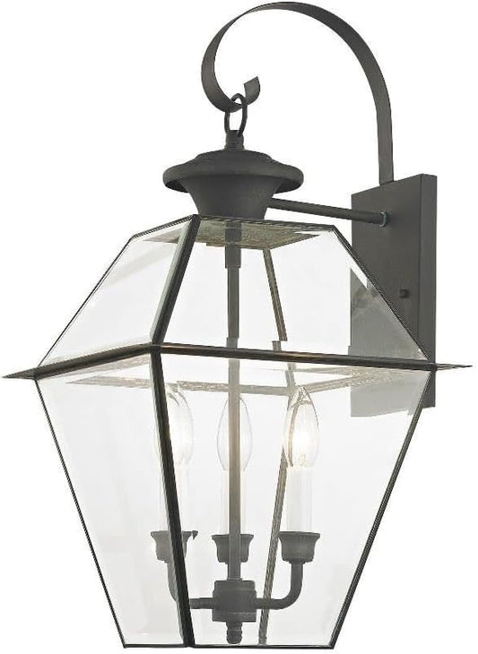 Livex 2381-61 Transitional Three Light Outdoor Wall Lantern from Westover Collection in Bronze/Dark Finish, Charcoal