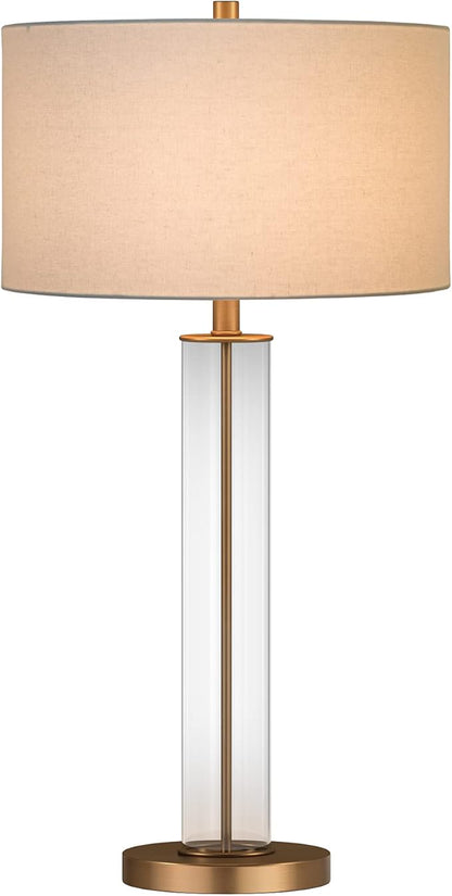 Harlow 29" Tall Table Lamp with Fabric Shade in Clear Glass/Brass/White