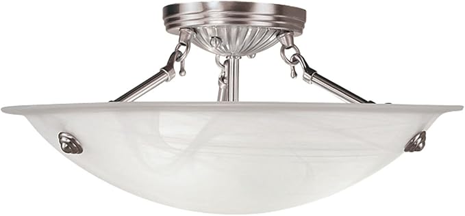 Livex Lighting 4273-91 North Port 3 Light Brushed Nickel Semi Flush Mount with White Alabaster Glass
