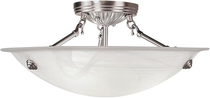 Livex Lighting 4273-91 North Port 3 Light Brushed Nickel Semi Flush Mount with White Alabaster Glass