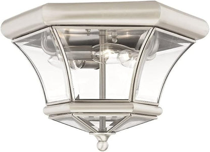 Livex Lighting 7053-04 Monterey Light Outdoor/Indoor Black Finish Solid Brass Flush Mount with Clear Beveled Glass
