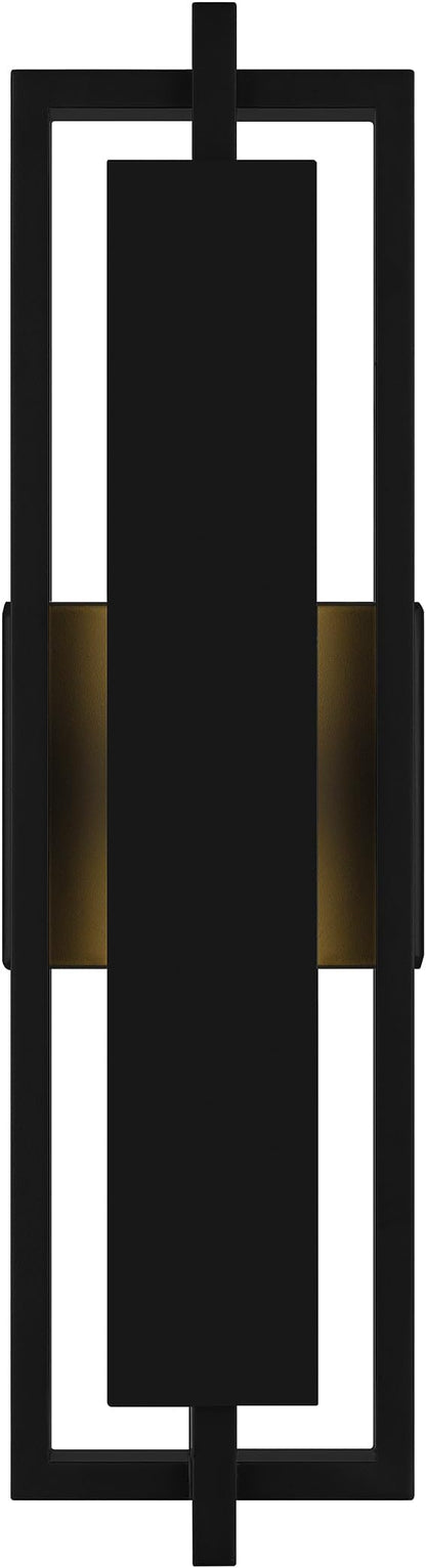 Quoizel Pointsett Outdoor Wall Lantern, 21 Inch Geometric Coastal Armour Matte Black Wall Sconce, Sleek Modern Light Fixture, Integrated LED, Outside Lights for Patio, Porch, Front Door or Garage