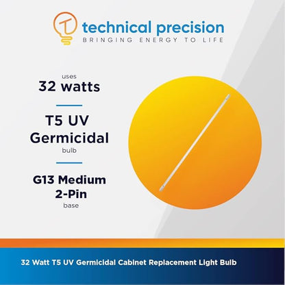 Technical Precision Replacement for Sellstrom UV Germicidal Cabinet 32 Watt T5 UV Light Bulb Germicidal with G13 Medium 2-Pin 13mm Center-to-Center Base - 1 Pack