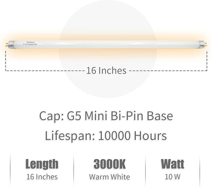 16 Inches F10T5 Replacement Bulb Compatible Jasco T5 10 Watt Warm White 3000K F10T5/830 Fluorescent Tube for Counter and Cabinet Fixture 4 Count