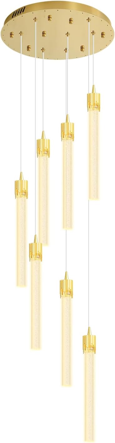 8-Light Led Chandelier, Gold Crystal Modern Led Chandelier for Dining Room, Luxury Enterway Led Dimmable Pendant Lights Fixture with Remote Control Flush Mount