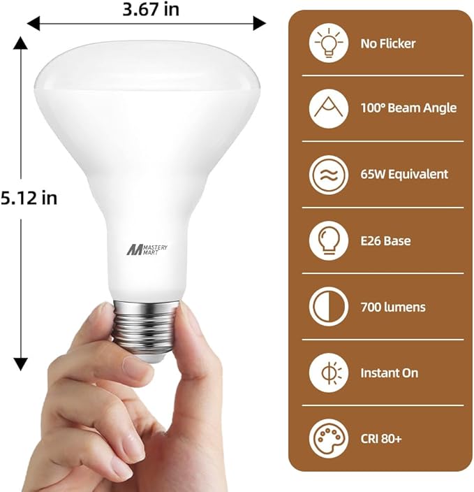 24 Pack BR30 LED Bulbs, 65W Equivalent, 10W 2700K Soft White, 700 Lumens, Flicker-Free, Dimmable Recessed Can Flood Lights for Home & Kitchen, Long Lasting & Energy Efficient, E26 Base, UL Listed