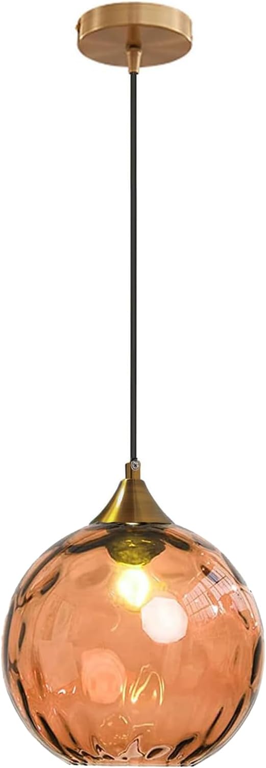 7.8 Inches Orange Glass Globe Pendant Lights Fixtures E26 Modern Farmhouse Glass Ball Pendant Lighting with Gold Brass Finish (Orange)