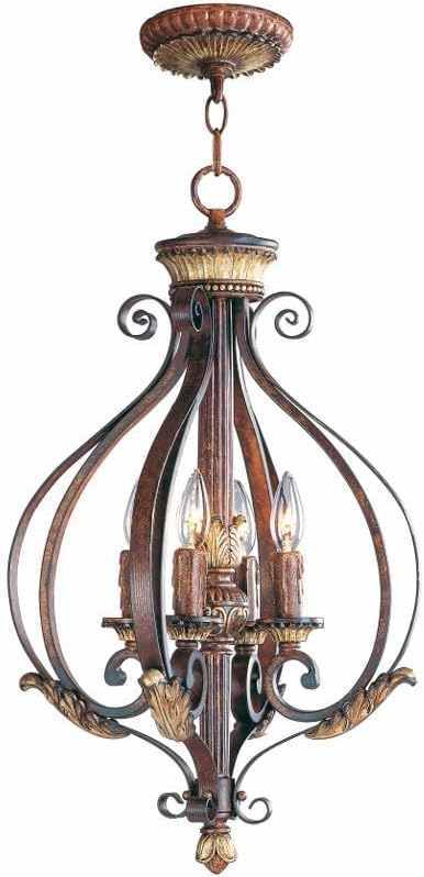 Livex Lighting 8556-63 Villa Verona 4 Light Verona Bronze Finish Foyer Chandelier with Aged Gold Leaf Accents and Rustic Art Glass