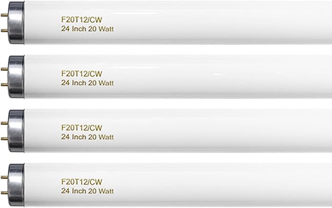 F20T12/CW 20 Watt Light Bulb Cool White, 24 Inch T12 Fluorescent Tube 20W Compatible with Philips Sylvania GE Light Fixture G13 Cap 4 Count