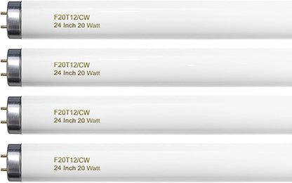 F20T12/CW 20 Watt Light Bulb Cool White, 24 Inch T12 Fluorescent Tube 20W Compatible with Philips Sylvania GE Light Fixture G13 Cap 4 Count