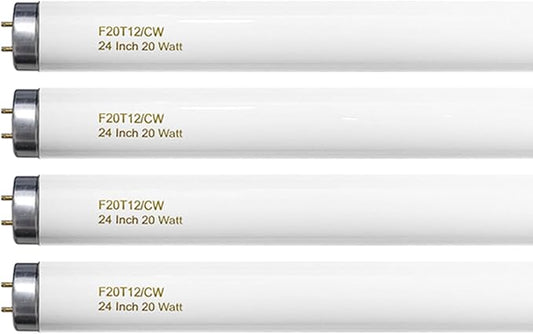 F20T12/CW 20 Watt Light Bulb Cool White, 24 Inch T12 Fluorescent Tube 20W Compatible with Philips Sylvania GE Light Fixture G13 Cap 4 Count