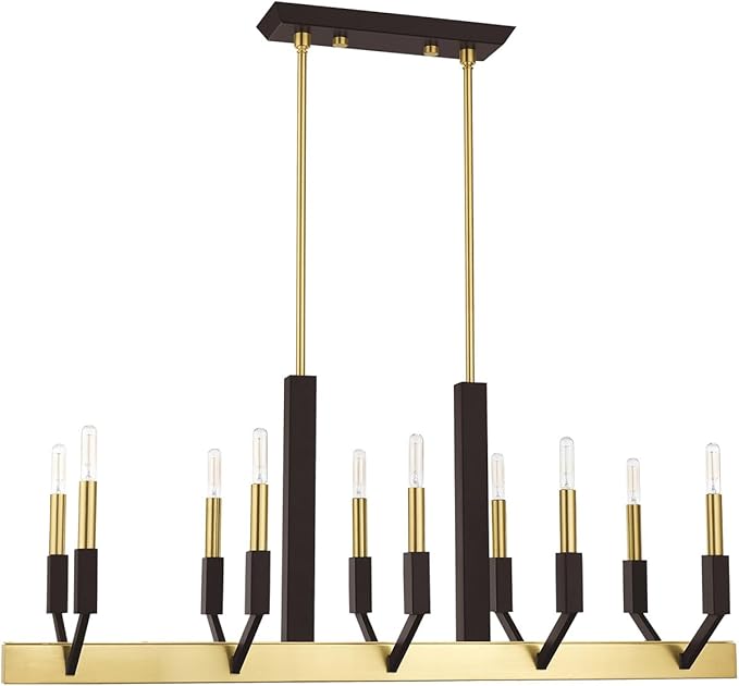 Livex Lighting 51168-12 Beckett - Ten Light Linear Chandelier, Satin Brass/Bronze Finish