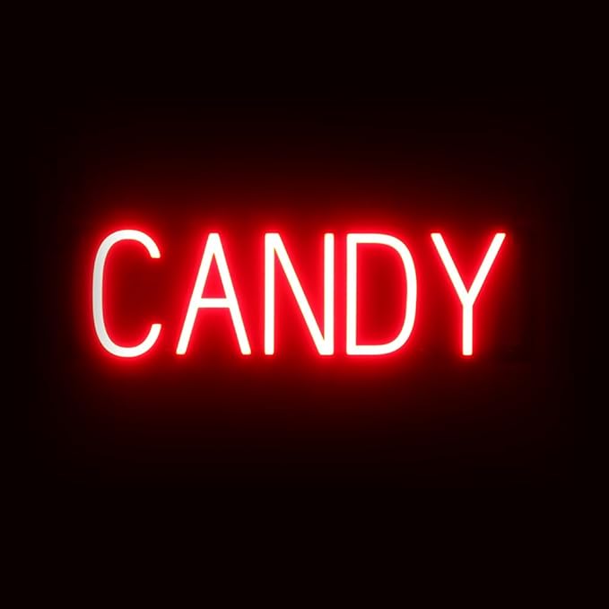 SpellBrite CANDY Sign | Treat-Related Sign with Neon Look, Red LED Light Source | 21.7" x 6.3"